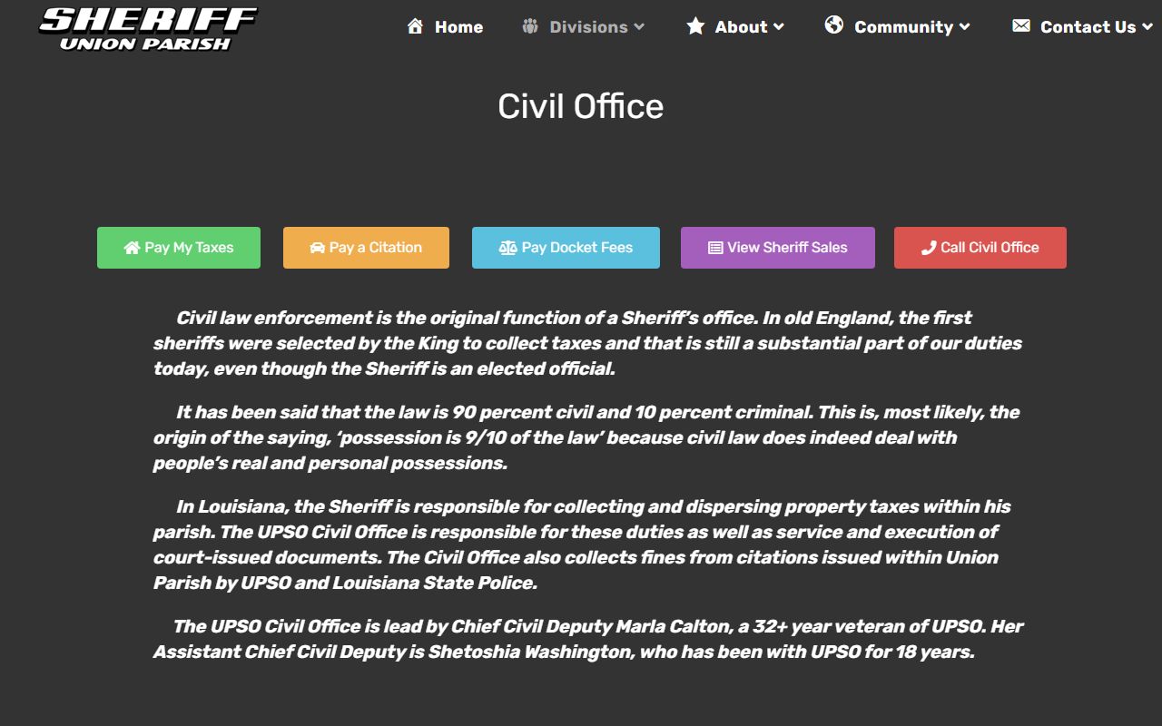 Union Parish court records sheriff civil citation page