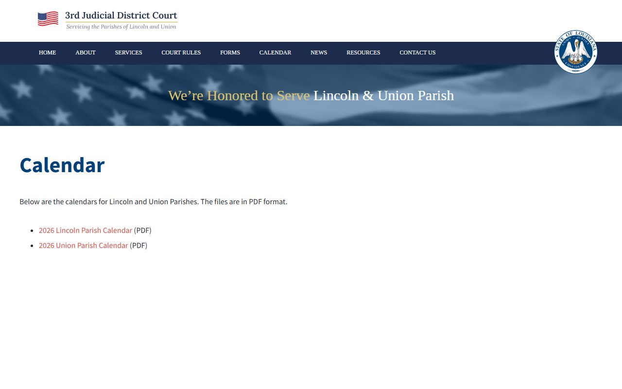Union Parish court records Third Judicial District Court calendar