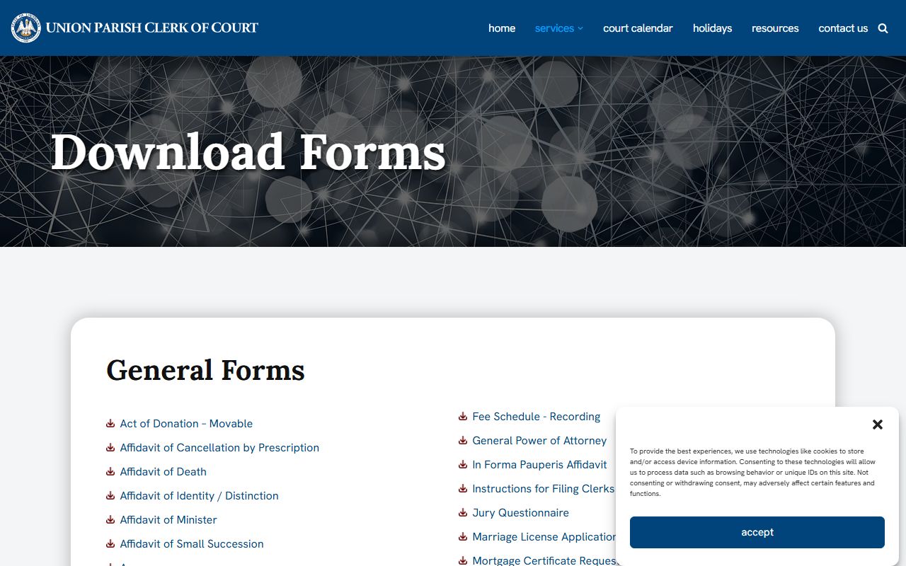 Union Parish Clerk of Court downloadable forms