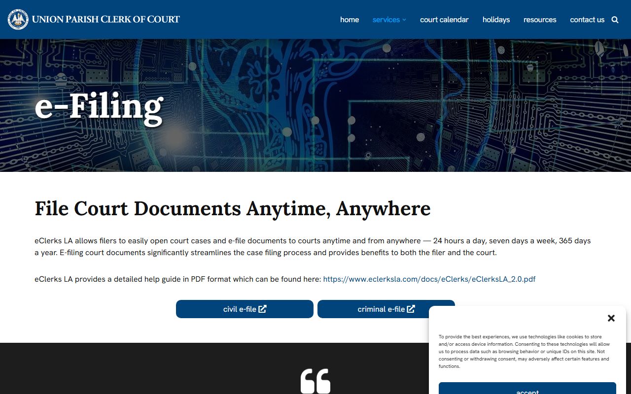 Union Parish Clerk of Court eFiling access