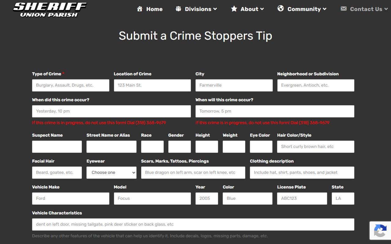Union Parish arrest records Crime Stoppers tip submission