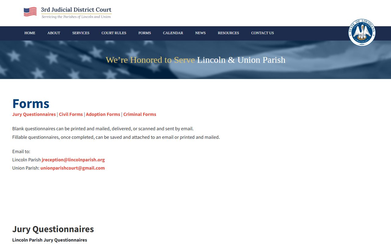 Union Parish District Court Third JDC forms and access