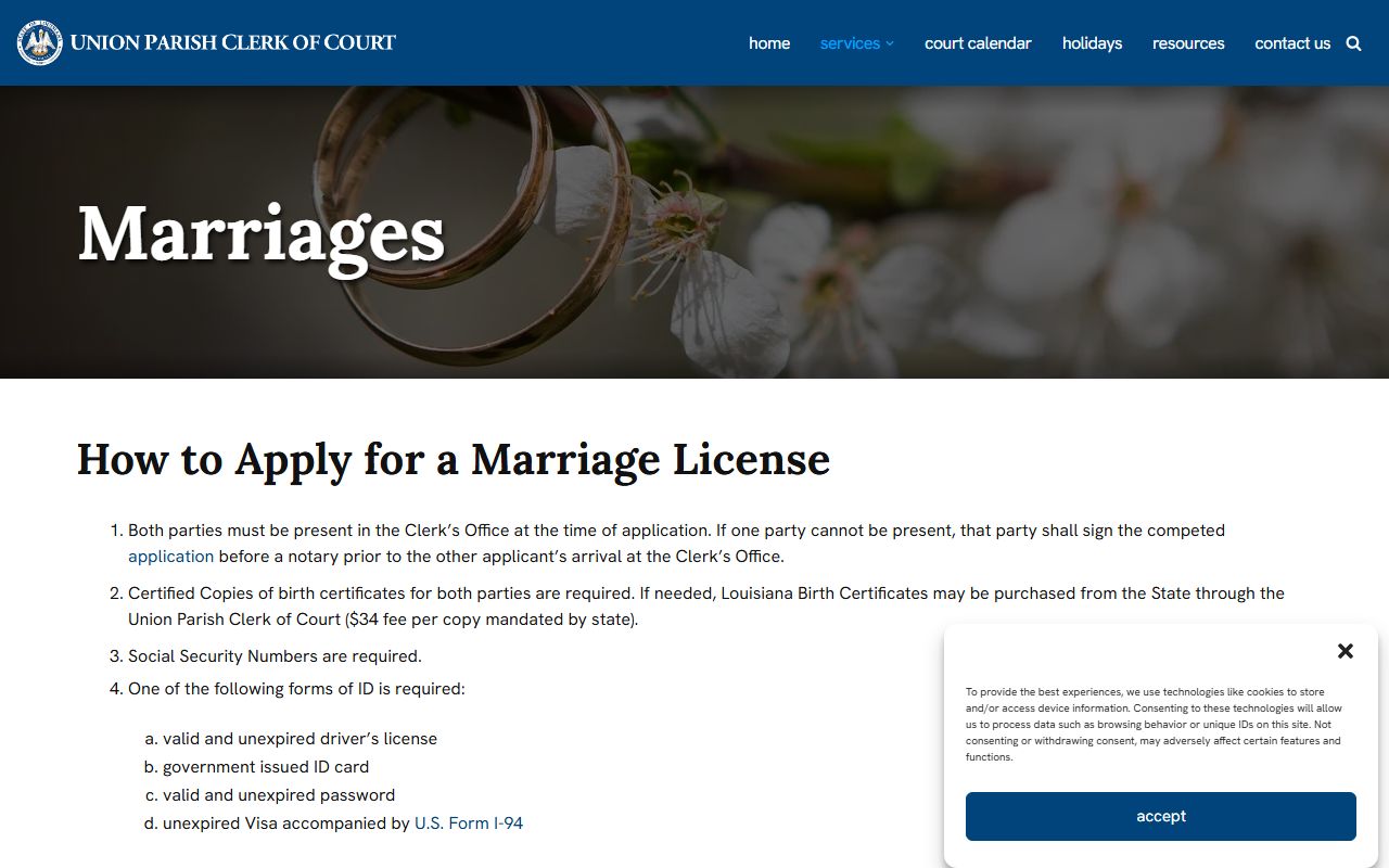 Union Parish marriage and divorce records clerk marriage license page