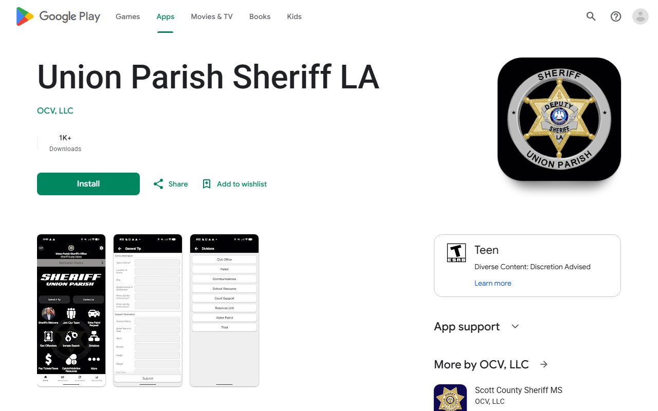 Union Parish warrant records Android app listing