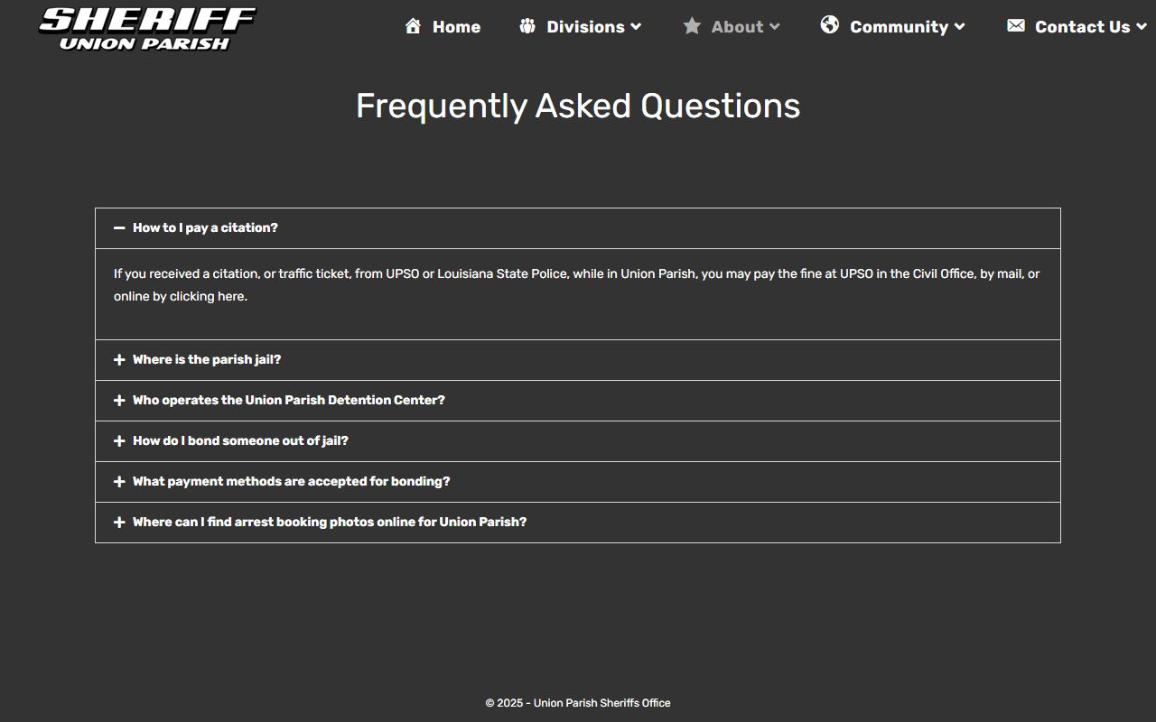Union Parish warrant records and sheriff FAQ bond context